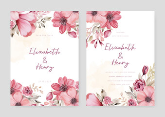 Pink cosmos vector elegant watercolor wedding invitation floral design