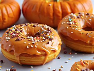 Pumpkin donuts with frosting