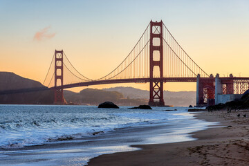 Sunrise at Golden Gate Bridge in Baker Beach, San Francisco, California