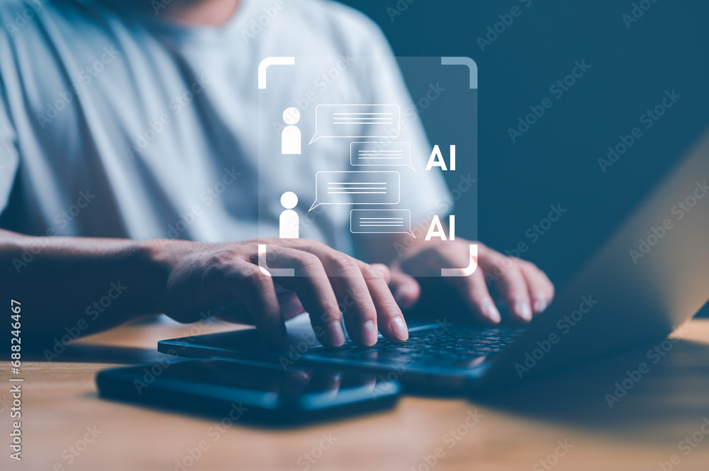 Aufkleber ai tech, businessman using technology global internet connect chat with ai, artificial intelligence.