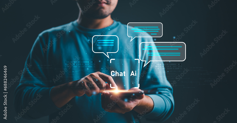 Aufkleber ai tech, businessman using technology global internet connect tech chat with ai, artificial intellig