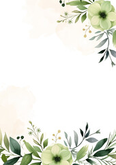 Green wreath background invitation template with flora and flower