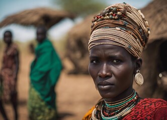 Portrait of Turkana woman in traditional clothes

