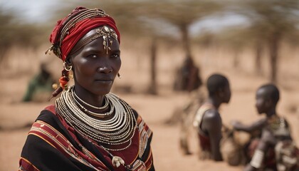 Portrait of Turkana woman in traditional clothes

