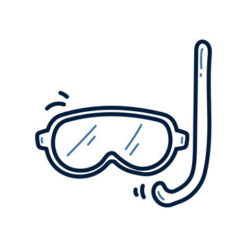 Hand drawn diving mask doodle line illustration. diving mask doodle icon vector.