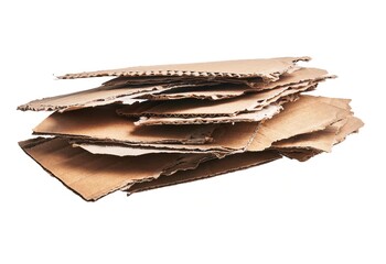  Stack of ripped pieces of cardboard material over isolated white background