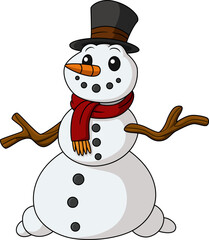 Cute snowman cartoon wearing a hat and scarf