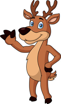 Cute deer cartoon waving hand