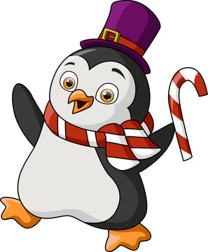 Cute penguin cartoon wearing hat and scarf