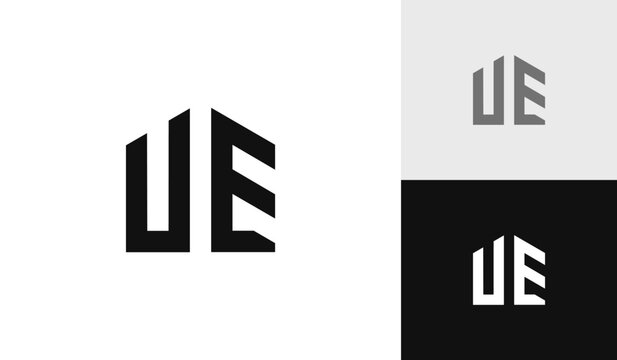 Letter UE initial with house shape logo design