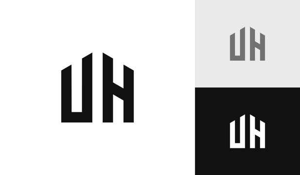 Letter UH initial with house shape logo design