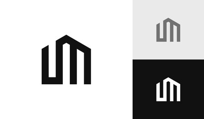 Letter UM initial with house shape logo design - obrazy, fototapety, plakaty