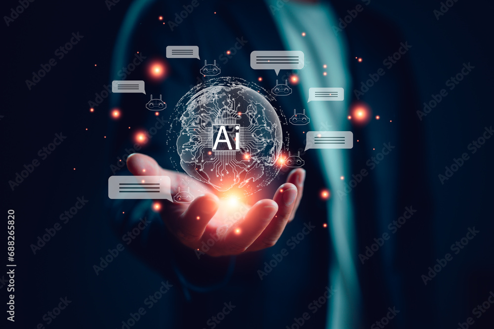 Aufkleber ai technology, artificial intelligence. man using technology smart robot ai, artificial intelligence