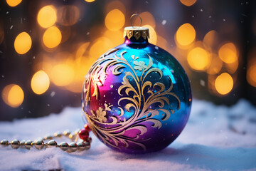 Christmas Tree Ball, Sparkling Holiday Bauble Illustration for Greeting Cards, Festive Decor, and More