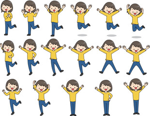 喜んでいる女性のイラストセット