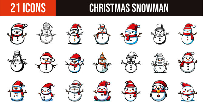 Set of christmas snowman icons
