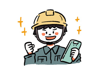 元気はつらつな現場作業員の手描き風イラスト　バストアップ