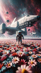 AI-Generated Image: Astronaut on the Planet of Flowers