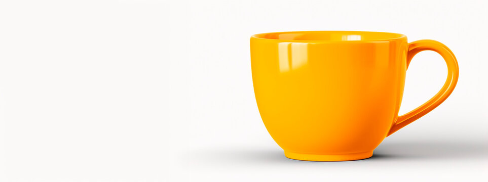 Caneca de caf&eacute; laranja em fundo branco