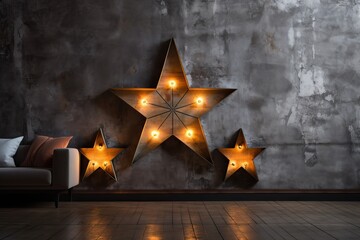 interior grungy Modern wall background lamps star Decorative abstract announcement christmas concert construction contemporary decor decoration design electrical empty entertainment