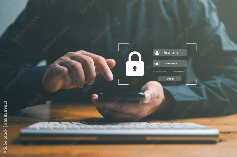 Poster cybersecurity concept, user privacy security and encryption, secure internet access future technolog