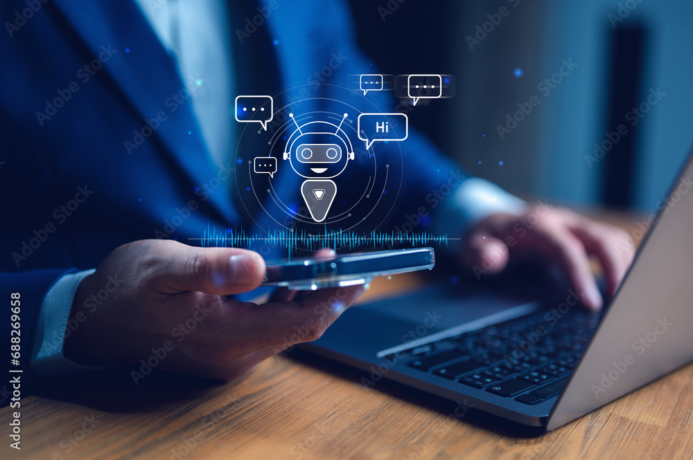 Aufkleber ai chatbot intelligent digital customer service application concept, computer mobile application use