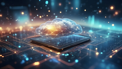Cloud computing transfer big data on internet. futuristic digital technology created with generative ai - obrazy, fototapety, plakaty