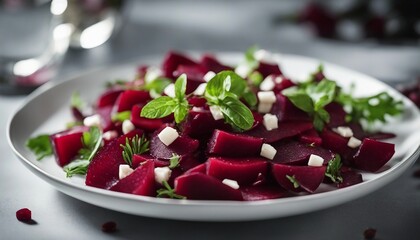red beet salad in white plate


