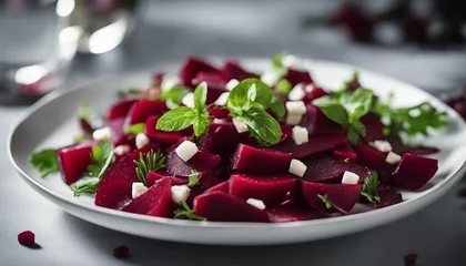Poster red beet salad in white plate   © abu