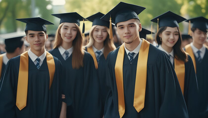 Students graduates of the university on Graduation day concept congratulation the graduates in school created with generative ai