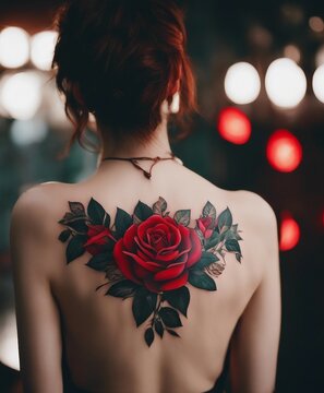 red roses tattoo on women's back
