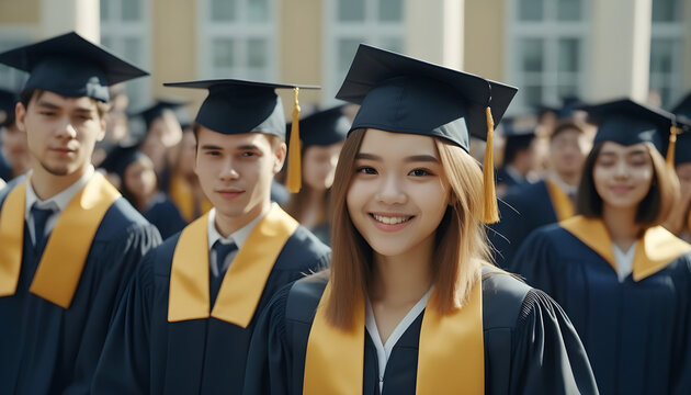 Students graduates of the university on Graduation day concept congratulation the graduates in school created with generative ai