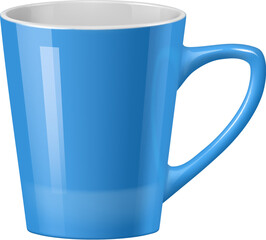 Ceramic coffee mug and tea cup, realistic tableware mockup for showcasing unique artworks or branding. Isolated 3d vector high-quality blue porcelain teacup for a professional identity presentations