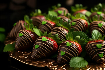 Chocolate-Covered Strawberries: Indulge in the decadent sweetness of a tray overflowing with fresh, plump strawberries dipped in rich, dark chocolate.