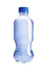One plastic bottle with fresh water isolated on white