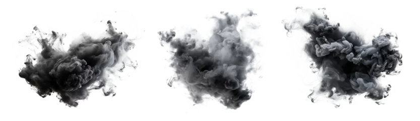Fototapeten Set of textured clouds of gray smoke on a transparent background © Volodymyr
