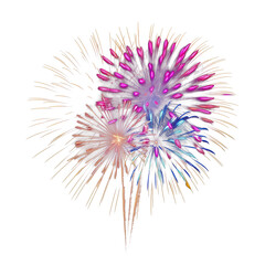 Beautiful and colorful fireworks, cut out - stock png.	