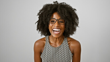 African american woman business worker smiling confident over isolated white background - obrazy, fototapety, plakaty