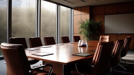 Conference Room with Large Wooden Table and Chairs: The Perfect Space for Teamwork and Success