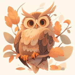 Obraz premium Owl and Oak Leaf: Autumnal Greetings Card