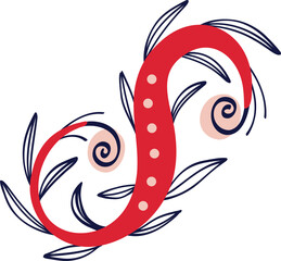 Red floral ornament in Asian style. Cartoon illustration