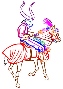 Mascarado a cavalo das Cavalhadas Pirenópolis (Linhas cor)