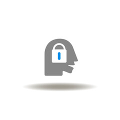 Vector illustration of human head with lock. Icon of persoanl privacy and security. Symbol of secure access. Sign of think, idea secret. Pictogram of DPO Data Protection Officer.