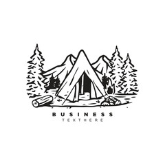 Vintage retro linear camping adventure logo badge isolated on white background