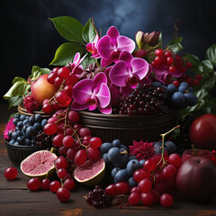 Rainforest Bounty: Exotic Fruits and Flowers in Lush Setting