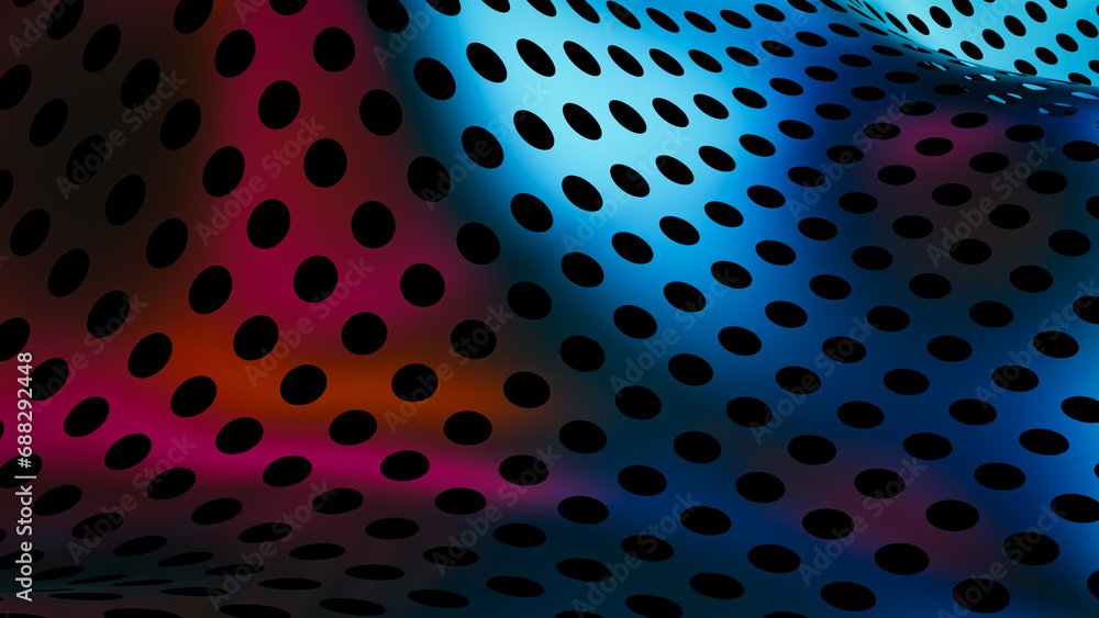 Aufkleber abstract pattern background of curved mesh with shiny metal holes, 3d rendering