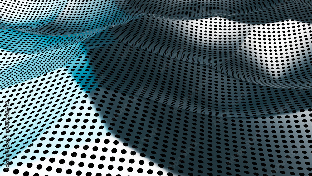 Aufkleber abstract pattern background of curved mesh with shiny metal holes, 3d rendering