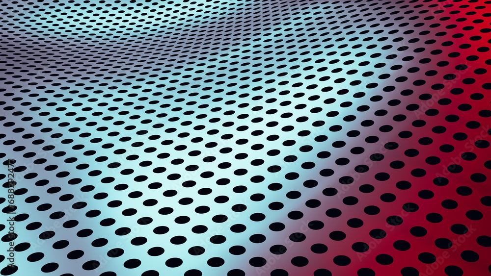 Aufkleber abstract pattern background of curved mesh with shiny metal holes, 3d rendering