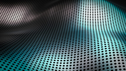 Abstract Pattern Background of Curved Mesh with shiny Metal Holes, 3d rendering