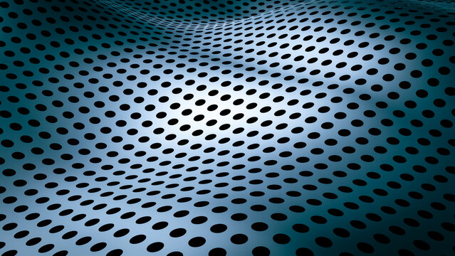 Abstract Pattern Background of Curved Mesh with shiny Metal Holes, 3d rendering © AddMeshCube